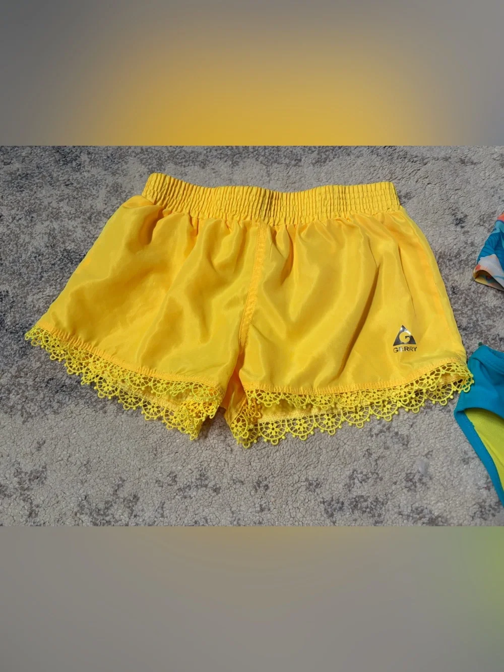 Girls' Tropical Blue Floral Tankini with Yellow Shorts